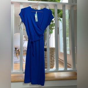 Cobalt blue knit wrap dress